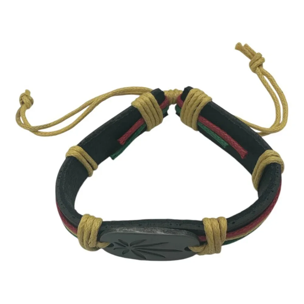 Jamaican-Inspired Large Leaf PU Leather Bracelet